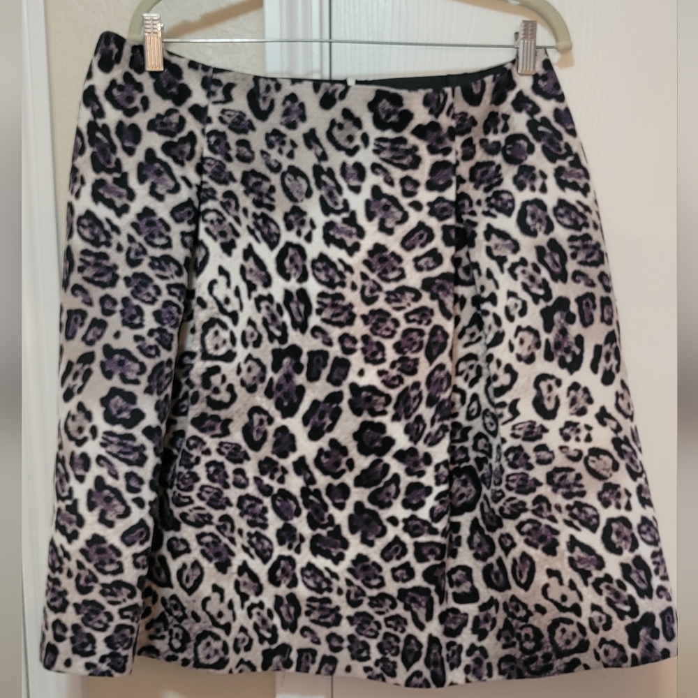 ROZ & ALI PURPLE LEOPARD PRINT A-LINE FLARE SKIRT